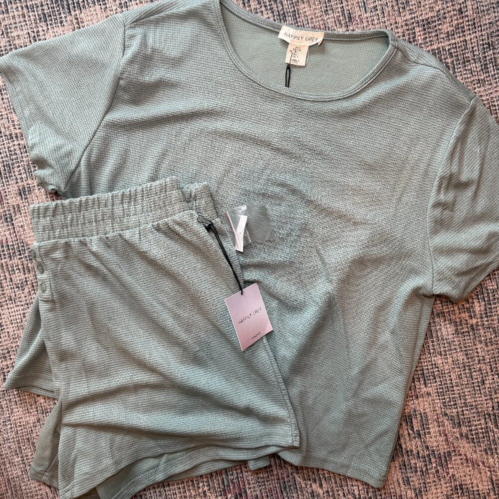 Happily Grey Pajama Short Set Sage Green L